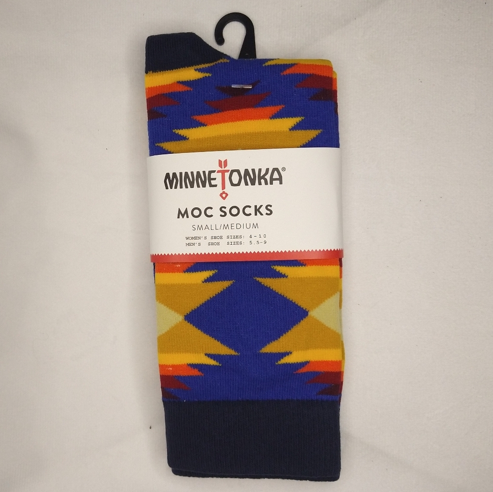 Minnetonka Moc Socks - Blue and Gold Pattern